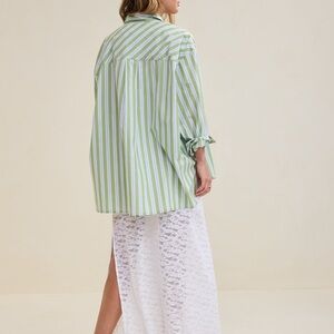 NWT Aerie XXL Green and White Striped Button Down